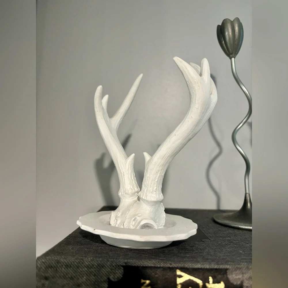 DWK Corporation Faux Antler Trinket Dish Jewelry Holder White Decor